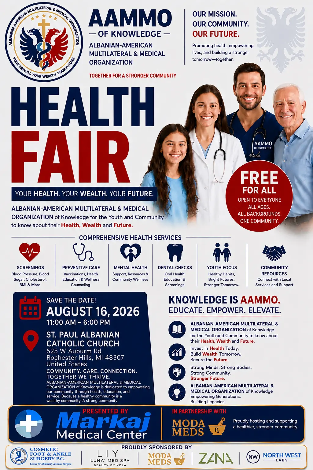 AAMMO Health Fair poster for August 16, 2026